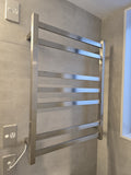 HEATED TOWEL RAIL - BRUSHED NICKEL FINISH 7 BARS 500MM WIDE
