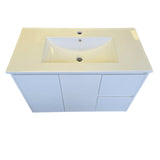 900MM VANITY WHITE GLOSS WALL HUNG BASE & CERAMIC TOP