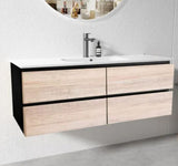 PLYWOOD 1200 BLACK AND LIGHT OAK WALL HUNG VANITY FOR SINGLE BASIN