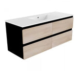 PLYWOOD 1200 BLACK AND LIGHT OAK WALL HUNG VANITY FOR SINGLE BASIN