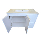 900MM VANITY WHITE GLOSS WALL HUNG BASE & CERAMIC TOP