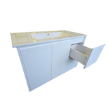 900MM VANITY WHITE GLOSS WALL HUNG BASE & CERAMIC TOP