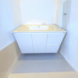 900MM VANITY WHITE GLOSS WALL HUNG BASE & CERAMIC TOP