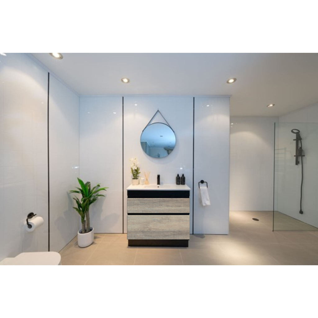 PLYWOOD BLACK LIGHT OAK SLIM VANITY 750x360 WITH CERAMIC TOP