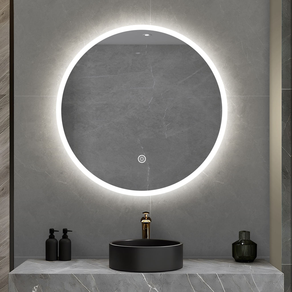 LED mirror round 600MM with Rim and Demister Touch Switch 3 Colours Lighting