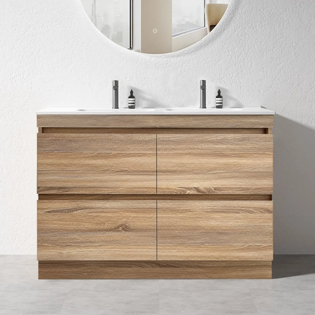 PLYWOOD 1500 FLOOR STANDING VANITY DOUBLE BASIN - LIGHT OAK