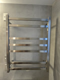 HEATED TOWEL RAIL - BRUSHED NICKEL FINISH 7 BARS 600MM WIDE