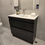PLYWOOD 900 FLOOR STANDING DARK OAK VANITY WITH CERAMIC TOP
