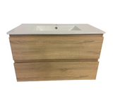 PLYWOOD 750 WALL HUNG VANITY - LIGHT OAK WITH CERAMIC TOP