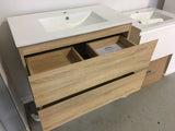 PLYWOOD 600 WALL HUNG VANITY - LIGHT OAK WITH CERAMIC TOP