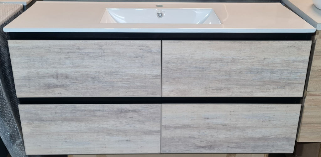 PLYWOOD 1200 BLACK AND LIGHT OAK WALL HUNG VANITY FOR SINGLE BASIN
