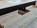 PLYWOOD 1200 BLACK AND LIGHT OAK WALL HUNG VANITY FOR DOUBLE BASIN