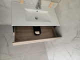 PLYWOOD 600 WALL HUNG VANITY - BLACK LIGHT OAK WITH CERAMIC TOP