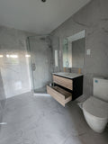 PLYWOOD 600 WALL HUNG VANITY - BLACK LIGHT OAK WITH CERAMIC TOP