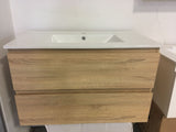PLYWOOD 600 WALL HUNG VANITY - LIGHT OAK WITH CERAMIC TOP