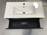 PLYWOOD DARK OAK SLIM VANITY 600x360 WITH CERAMIC TOP - Bathroom Clearance