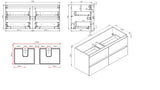 PLYWOOD 1800 WALL HUNG DARK OAK DOUBLE BASIN VANITY (VANITY BASE ONLY)