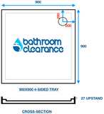 CUBO 900 X 900 CHROME SHOWER, CORNER WASTE - Bathroom Clearance