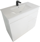 PLYWOOD 900 VANITY WHITE GLOSS FLOOR STANDING WITH CERAMIC TOP