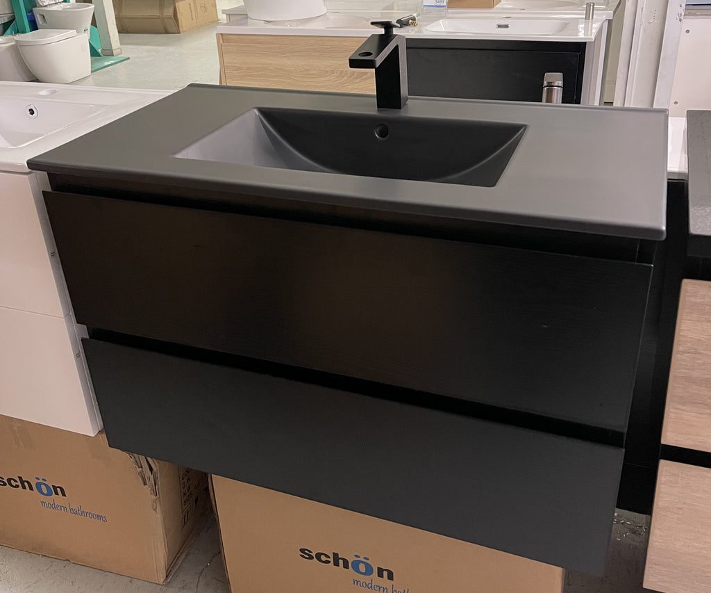 PLYWOOD 750 WALL HUNG SINGLE BOWL VANITY DARK OAK