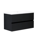 PLYWOOD 600 WALL HUNG VANITY - DARK OAK WITH CERAMIC TOP
