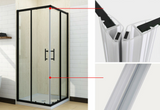 ARNEY 900 x 900 BLACK FRAME SHOWER, DOUBLE SLIDING DOORS, CORNER WASTE