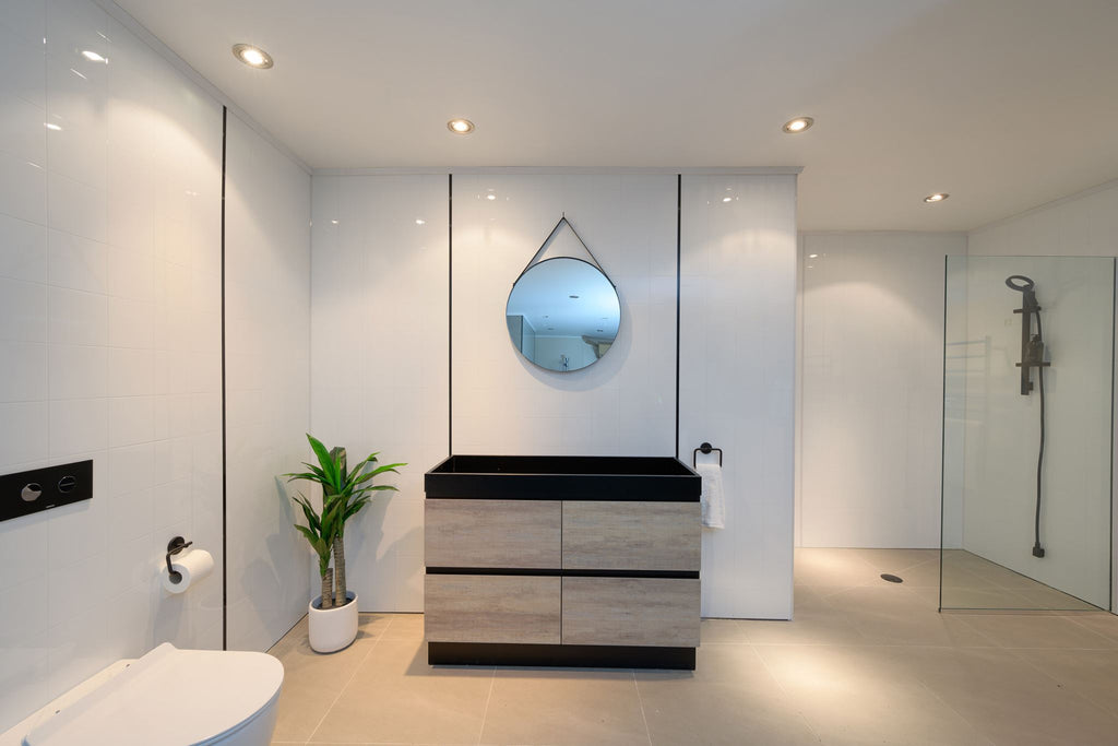 PLYWOOD 1200 FLOOR STANDING VANITY DOUBLE BLACK LIGHT OAK BASE ONLY - Bathroom Clearance