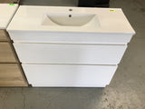 PLYWOOD LIGHT OAK SLIM VANITY 600x360 WITH CERAMIC TOP - Bathroom Clearance