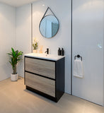 PLYWOOD 900 FLOOR STANDING VANITY BLACK LIGHT OAK WITH CERAMIC TOP