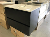 Plywood DARK OAK 750 wall-hung vanity base only with  ceramic top - Bathroom Clearance
