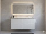 PLYWOOD 1200 MATTE WHITE FLUTED VANITY WALLHUNG WITH DBL CERAMIC TOP