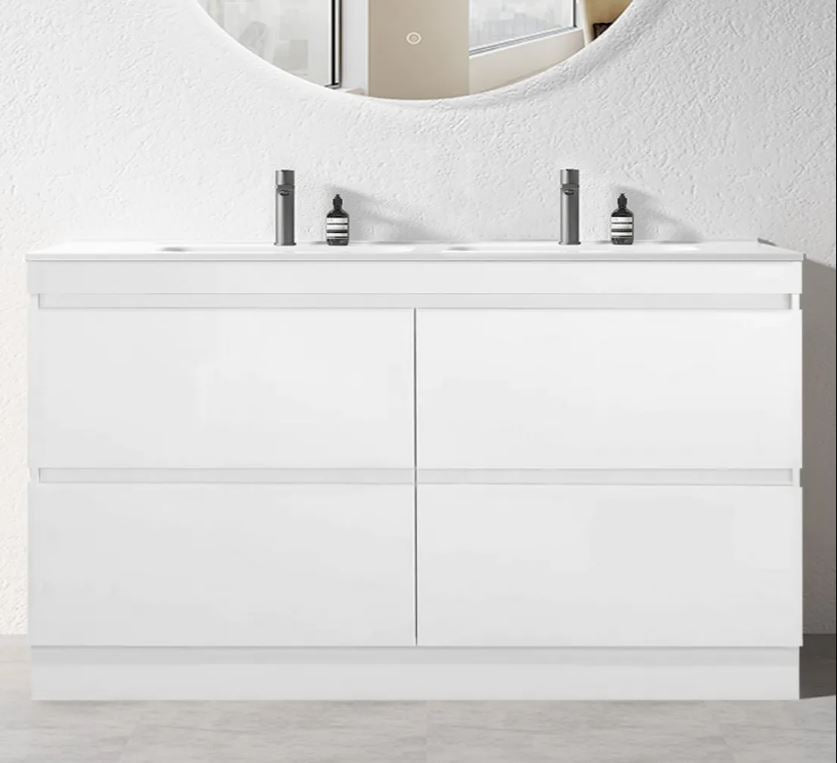 PLYWOOD 1800 WHITE FLOOR STANDING VANITY DOUBLE BASIN