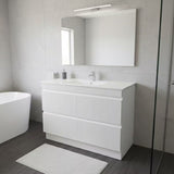 PLYWOOD 1200 MATTE WHITE FLUTED VANITY WITH WHITE GLOSS CERAMIC TOP