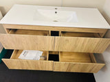 PLYWOOD 1500 WALLNUT FLUTED VANITY WALLHUNG WITH CERAMIC TOP