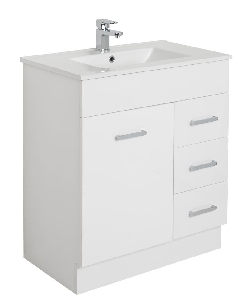 PLYWOOD 750 VANITY FLOOR STANDING WHITE GLOSS WITH CERAMIC TOP