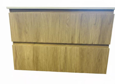 PLYWOOD 600 WALLNUT FLUTED VANITY WALLHUNG WITH CERAMIC TOP