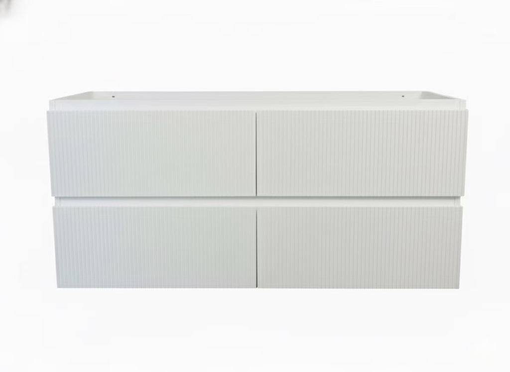 PLYWOOD 1500 MATTE WHITE FLUTED VANITY WALLHUNG BASE ONLY