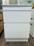 PLYWOOD SLIM 600 MATTE WHITE FLUTED VANITY WITH CERAMIC TOP