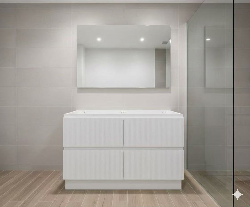 PLYWOOD 1500 MATTE WHITE FLUTED VANITY BASE ONLY