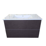 DARK BROWN 900 VANITY WITH CERAMIC TOP PUSH PULL