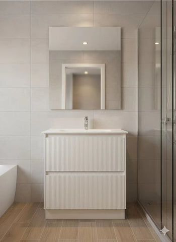 PLYWOOD 600 MATTE WHITE FLUTED VANITY WITH CERAMIC TOP