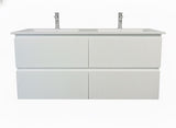 PLYWOOD 1200 MATTE WHITE FLUTED VANITY WALLHUNG WITH DBL CERAMIC TOP