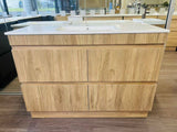 PLYWOOD 1200 OAK FLUTED VANITY WITH WHITE GLOSS CERAMIC TOP