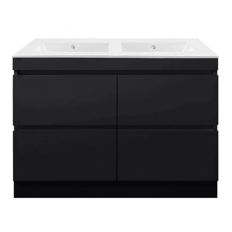 PLYWOOD 1200 FLOOR STANDING DARK OAK VANITY WITH DOUBLE BASIN CERAMIC TOP