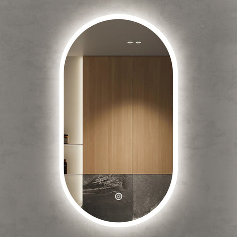 LED mirror Oval 500MM x 900MM with Rim and Demister Touch Switch 3 Colours