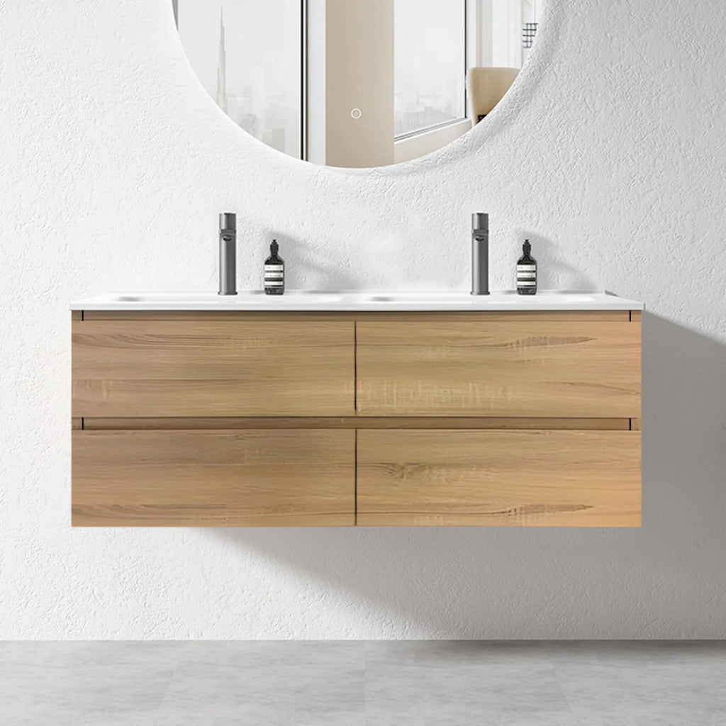 PLYWOOD 1500 WALL HUNG VANITY (DBL BASIN) - LIGHT OAK