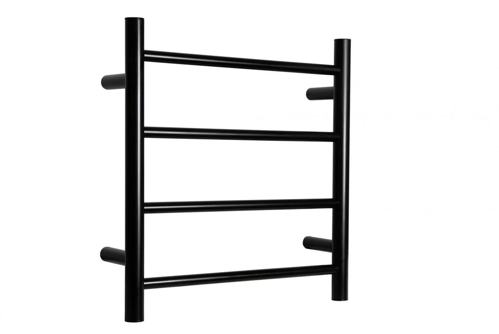 HEATED TOWEL RAIL - BLACK 4 BARS ROUND 600mm WIDE