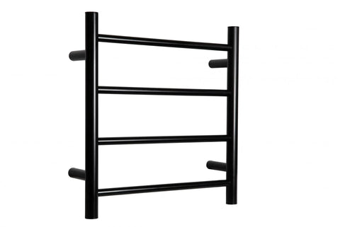 HEATED TOWEL RAIL - BLACK 4 BARS ROUND 600mm WIDE