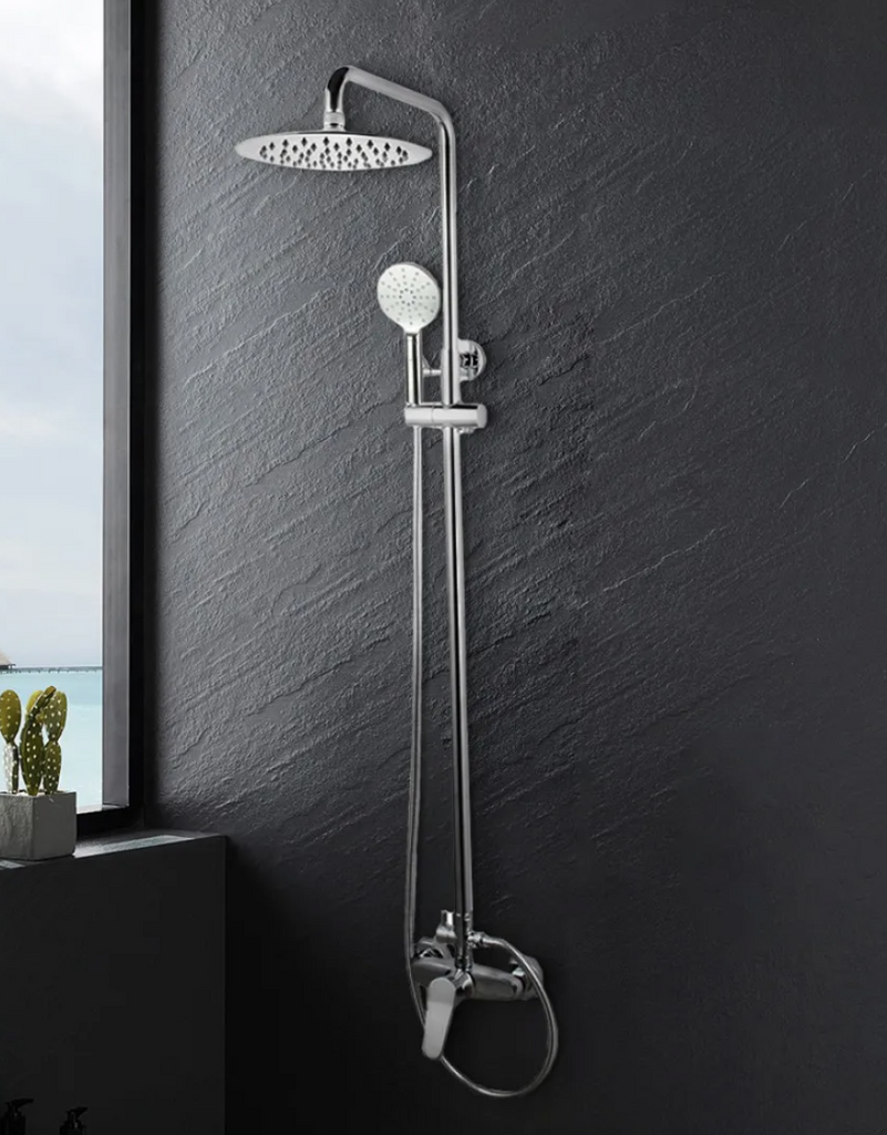8 inch Round Chrome Twin Shower Set Bottom Inlet
