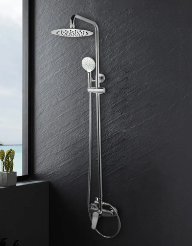 8 inch Round Chrome Twin Shower Set Bottom Inlet